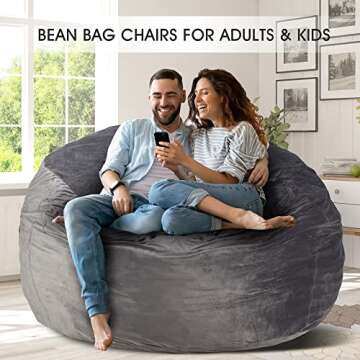 Homguava Bean Bag Chair: Giant Bean Bags with Memory Foam Filled, Large Beanbag Chairs Soft Sofa with Dutch Velet Cover 6FT(58"×58"×28")-Grey