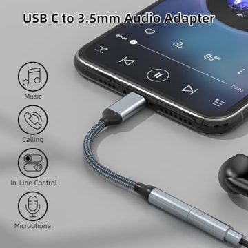 TIPSEAN USB C to 3.5mm Headphone Jack Adapter - Hi-Fi Sound, Universal Compatibility