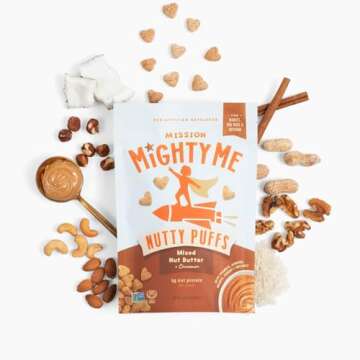 Mission MightyMe Nutty Puffs - Mixed Nut Butter Puffs for Babies + Kids - Pediatrician Developed - USDA Organic Peanut and Tree Nut - Plant-Based Protein, Gluten-Free - Cinnamon Flavor (1.5oz, 5-Pack)