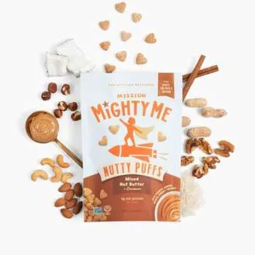Mission MightyMe Nutty Puffs - Mixed Nut Butter Puffs for Babies + Kids - Pediatrician Developed - USDA Organic Peanut and Tree Nut - Plant-Based Protein, Gluten-Free - Cinnamon Flavor (1.5oz, 5-Pack)