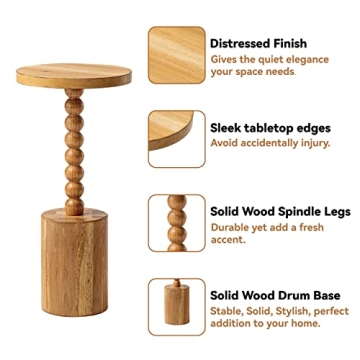 LONYKE Rustic Wood Drink Table for Small Spaces