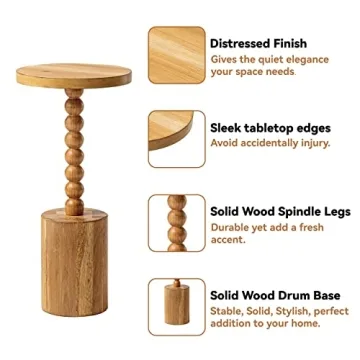 LONYKE Rustic Wood Drink Table for Small Spaces