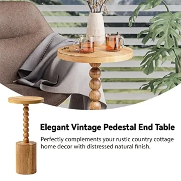 LONYKE Rustic Wood Drink Table for Small Spaces