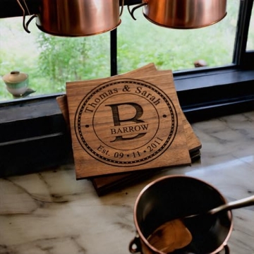 Personalized Coasters for Anniversary Gifts, Wedding Gifts, or Personalized Wooden Coster Sets | Choose Coaster Set Size (2, 4, 6, 8, 16) | Handmade Wooden Coasters for Drinks