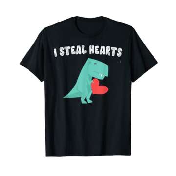 I Steal Hearts Valentine's Day Dinosaurs Graphic T-Shirt for Kids