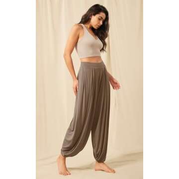 ODODOS Women's Wide Leg Pants with Pockets Lightweight Loose Draped Casual Palazzo Lounge Pajama Harem Pants, Brownie, Medium