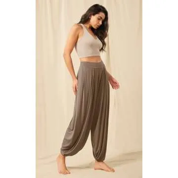 ODODOS Women's Wide Leg Pants with Pockets Lightweight Loose Draped Casual Palazzo Lounge Pajama Harem Pants, Brownie, Medium