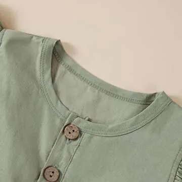 Toddler Baby Girl Cotton Linen Dress Ruffle Sleeve Vintage Button Casual Party Dresses (Green,2-3T)