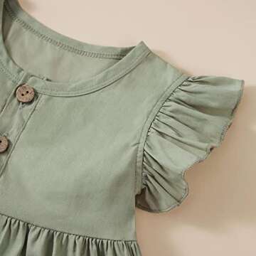 Toddler Baby Girl Cotton Linen Dress Ruffle Sleeve Vintage Button Casual Party Dresses (Green,2-3T)