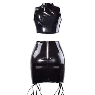 VWIWV Women's Bandage Faux Leather Dress Criss Cross 2 Piece Lace Up Crop Top and Bodycon Mini Skirt Sets Outfits Black