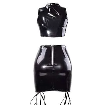 VWIWV Women's Bandage Faux Leather Dress Criss Cross 2 Piece Lace Up Crop Top and Bodycon Mini Skirt Sets Outfits Black