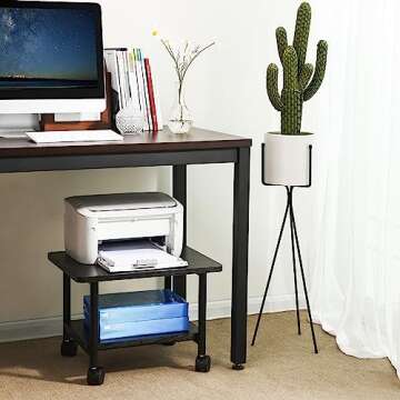 VASAGLE Industrial Under Desk Printer Stand, 2-Tier Mobile Machine Cart with Shelf, Heavy Duty Stora...