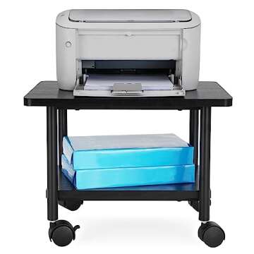 VASAGLE Industrial Under Desk Printer Stand, 2-Tier Mobile Machine Cart with Shelf, Heavy Duty Storage Rack for Office and Home, Black UOPS02B