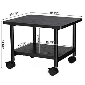 VASAGLE Industrial Under Desk Printer Stand, 2-Tier Mobile Machine Cart with Shelf, Heavy Duty Storage Rack for Office and Home, Black UOPS02B