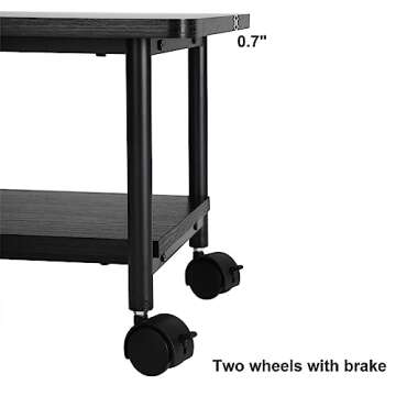 VASAGLE Industrial Under Desk Printer Stand, 2-Tier Mobile Machine Cart with Shelf, Heavy Duty Storage Rack for Office and Home, Black UOPS02B