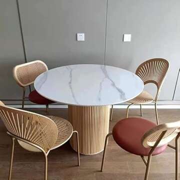 BIGMAII 47in Pine Wood Marble Dining Table for Home