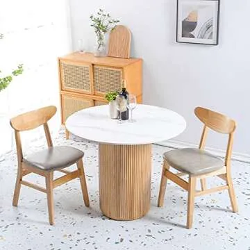 BIGMAII 47in Pine Wood Marble Dining Table for Home