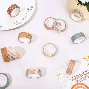 AnyDesign 12 Rolls Retro Boho Washi Tapes Vintage Rainbow Sun Raindrop Washi Masking Tapes Doodle Hand-Drawn Decorative Adhesive Tapes for Scrapbook Journal DIY Art Craft Gift Wrapping, 16.4Ft