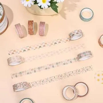 AnyDesign 12 Rolls Retro Boho Washi Tapes Vintage Rainbow Sun Raindrop Washi Masking Tapes Doodle Hand-Drawn Decorative Adhesive Tapes for Scrapbook Journal DIY Art Craft Gift Wrapping, 16.4Ft