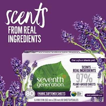 Seventh Generation Dryer Sheets Laundry Fabric Softener, Fresh Lavender Scent, 80 Sheets