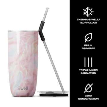 S'well Stainless Steel Tumbler with Straw and Slide-Open Lid, 24oz, Geode Rose, Triple Layered Vacuum Insulated Containers Keeps Drinks Cold for 18 Hours and Hot for 5, BPA Free
