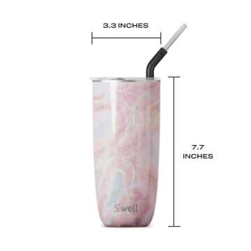 S'well Stainless Steel Tumbler with Straw and Slide-Open Lid, 24oz, Geode Rose, Triple Layered Vacuum Insulated Containers Keeps Drinks Cold for 18 Hours and Hot for 5, BPA Free