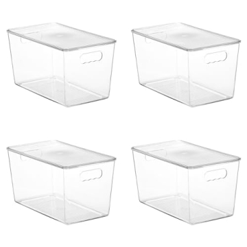 Vtopmart 4 Pack Clear Stackable Storage Bins with Lids,XLarge Plastic Containers with Handle for Pan...