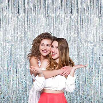 GOER Metallic Tinsel Foil Fringe Curtains for Parties