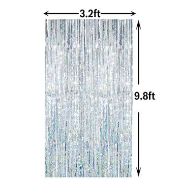 GOER Metallic Tinsel Foil Fringe Curtains for Parties