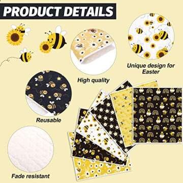 Whaline Bee Swedish Kitchen Dishcloth 6 Pack Bumble Bee Daisy Dish Towels Yellow Black Hand Drying Tea Towels Honeybee Cotton Dishcloth for Spring Summer Cooking Baking Cleaning Wipes, 6.7 x 7.7 Inch