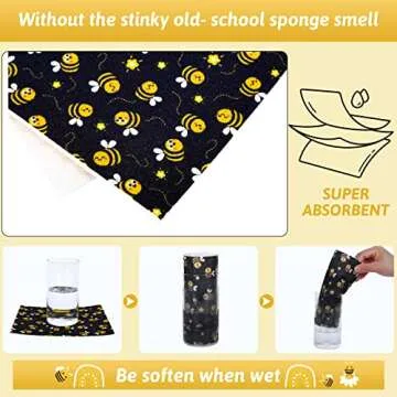 Whaline Bee Swedish Kitchen Dishcloth 6 Pack Bumble Bee Daisy Dish Towels Yellow Black Hand Drying Tea Towels Honeybee Cotton Dishcloth for Spring Summer Cooking Baking Cleaning Wipes, 6.7 x 7.7 Inch