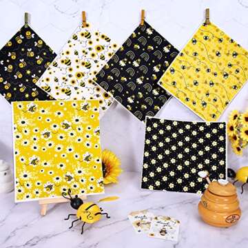 Whaline Bee Swedish Kitchen Dishcloth 6 Pack Bumble Bee Daisy Dish Towels Yellow Black Hand Drying Tea Towels Honeybee Cotton Dishcloth for Spring Summer Cooking Baking Cleaning Wipes, 6.7 x 7.7 Inch