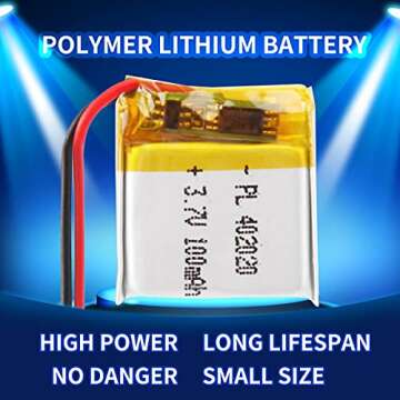 YTKavq 3.7V 100mAh Battery 402020 Lithium Polymer Ion Rechargeable Li-ion Li-Po Battery with 2P PH 2.0mm Pitch Connector