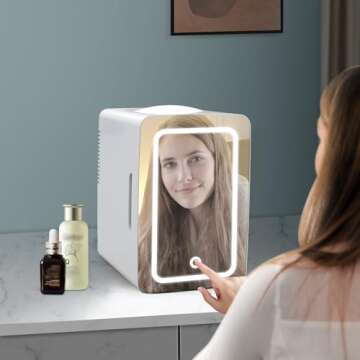 Living Enrichment Mini Fridge 6L Capacity, Skincare Fridge with Mirror, Portable Small Refrigerator ...