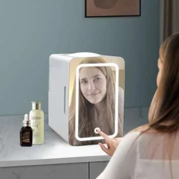 Living Enrichment Mini Fridge 6L Capacity, Skincare Fridge with Mirror, Portable Small Refrigerator ...