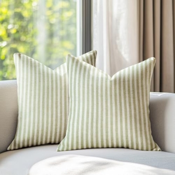 Jinchan Striped Pillow Covers Farmhouse Boho Linen Ticking Stripe Pattern Cushion Covers for Sofa Co...