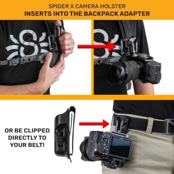 SPIDER HOLSTER – Spider X Belt and Backpack Camera Holster Kit with Clip-On Self-Locking Camera Ho...