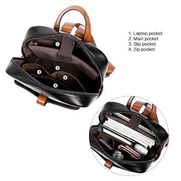 BOSTANTEN Leather Laptop Backpack for Women,15.6 inch Computer Backpack Purse College Daypack Work Travel Bag Black-brown