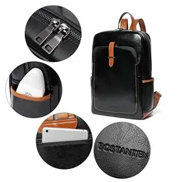 BOSTANTEN Leather Laptop Backpack for Women,15.6 inch Computer Backpack Purse College Daypack Work Travel Bag Black-brown