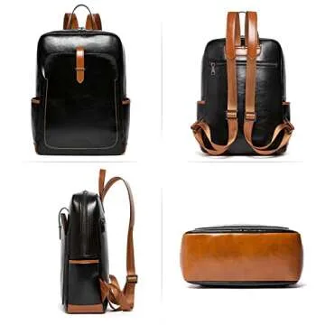 BOSTANTEN Leather Laptop Backpack for Women,15.6 inch Computer Backpack Purse College Daypack Work Travel Bag Black-brown