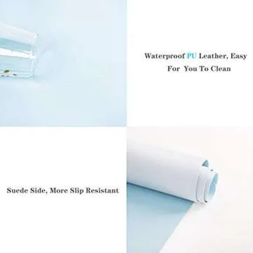 Non-Slip Leather Desk Mat, Desk Mouse Pad, Waterproof PVC Leather Desk Table Protector, Large Desk Blotter, Easy Clean Laptop Desk Writing Mat for Office/Work/Home/Decor(Sky Blue, 35.4" x 17")