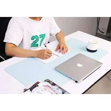 Non-Slip Leather Desk Mat, Desk Mouse Pad, Waterproof PVC Leather Desk Table Protector, Large Desk Blotter, Easy Clean Laptop Desk Writing Mat for Office/Work/Home/Decor(Sky Blue, 35.4" x 17")