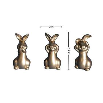 Golden Resin Easter Bunny Figurines Set of 3,Small Easter Bunny Status Decor,Vintage Rabbit Tabletop...