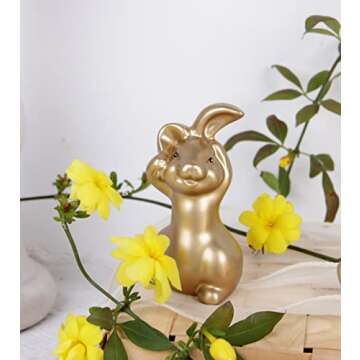 Golden Resin Easter Bunny Figurines Set of 3,Small Easter Bunny Status Decor,Vintage Rabbit Tabletop Home Decoration,Easter Gift for Children,Family and Friend
