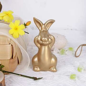 Golden Resin Easter Bunny Figurines Set of 3,Small Easter Bunny Status Decor,Vintage Rabbit Tabletop Home Decoration,Easter Gift for Children,Family and Friend