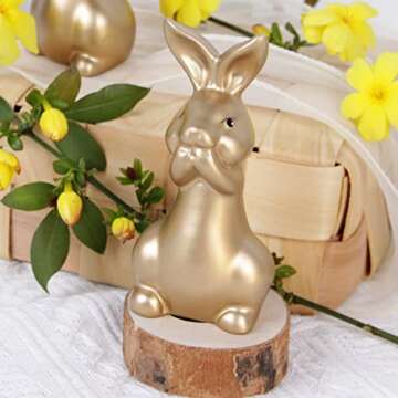 Golden Resin Easter Bunny Figurines Set of 3,Small Easter Bunny Status Decor,Vintage Rabbit Tabletop Home Decoration,Easter Gift for Children,Family and Friend