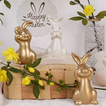 Golden Resin Easter Bunny Figurines Set of 3,Small Easter Bunny Status Decor,Vintage Rabbit Tabletop Home Decoration,Easter Gift for Children,Family and Friend