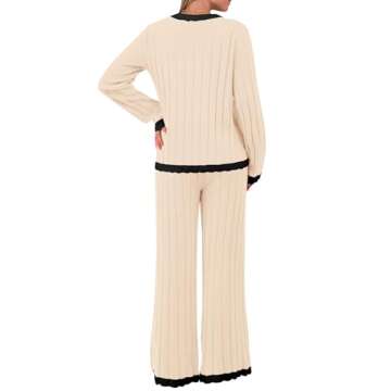 KIRUNDO Fall Sweater Sets Women 2 Piece Clothing Set Ribbed Knit Long Sleeve Soft Pullover Wide Leg Pants Lounge Outfits(Beige, Large)