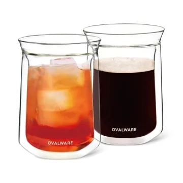 OVALWARE Double Wall Single Lip Insulated Glass Cup, Set of 2 (12oz / 350ml) - Borosilicate Glass Fo...