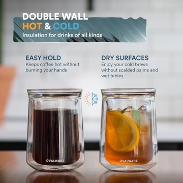 OVALWARE Double Wall Insulated Glass Cup Set - Durable & Elegant